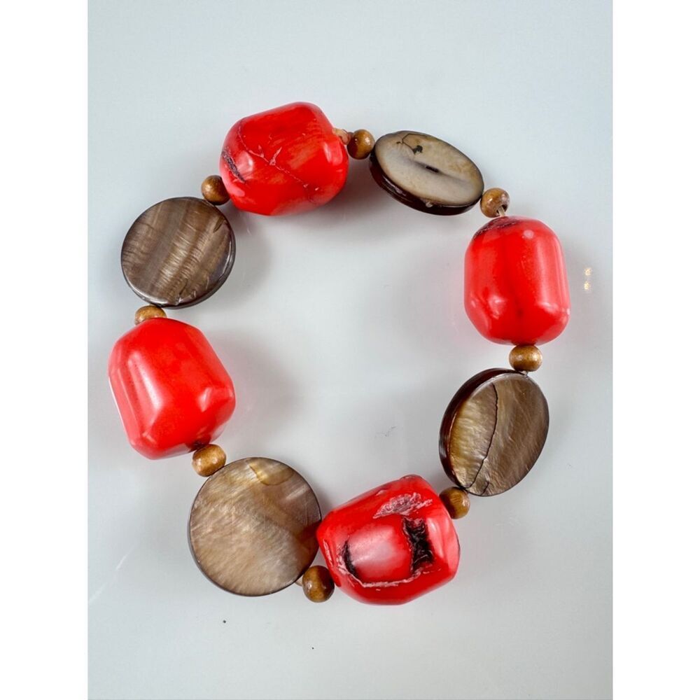 Red Jade Stone Bracelet with Hand Cut Mother Of Pearl